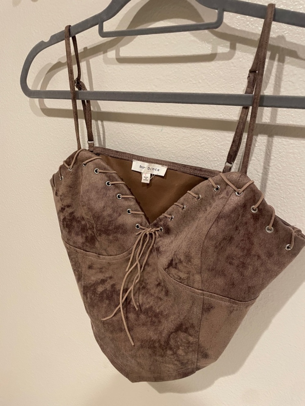 Bardot Brown Suede-Look Lace-Up Shoulder Bustier